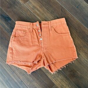 Levi Orange Frayed Hem Women Shorts